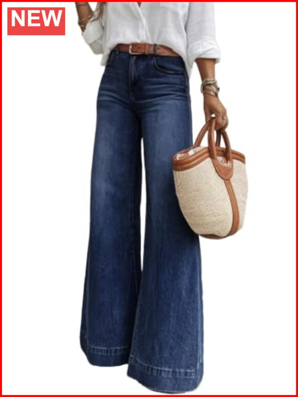 SHEWIN Women's High Waisted Wide Leg Flare Jeans Stretchy Denim Pants